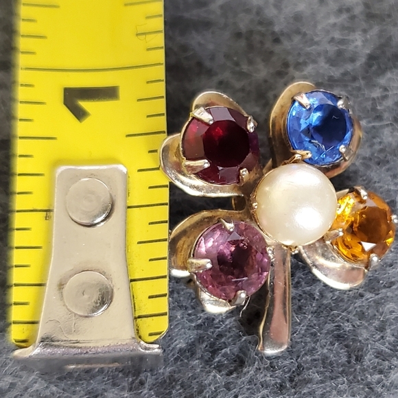 4 Leaf Clover Pin Rhinestines Goldtone Brooch - Picture 3 of 6